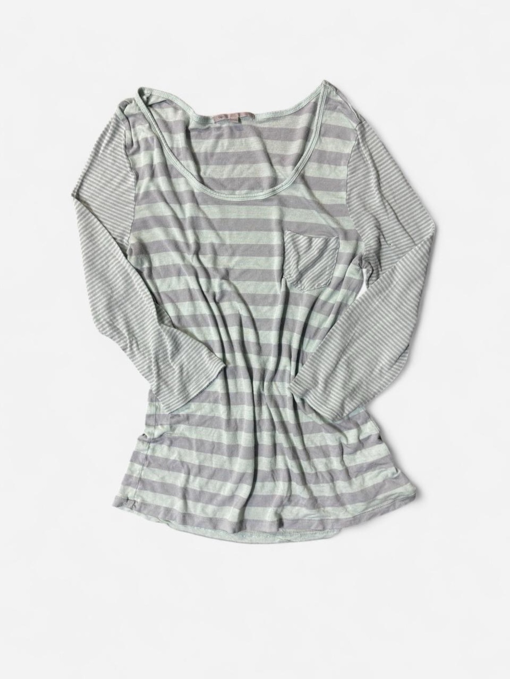 GAP Striped Scoop Neck Long Sleeve Top - Mint Green & Light Gray